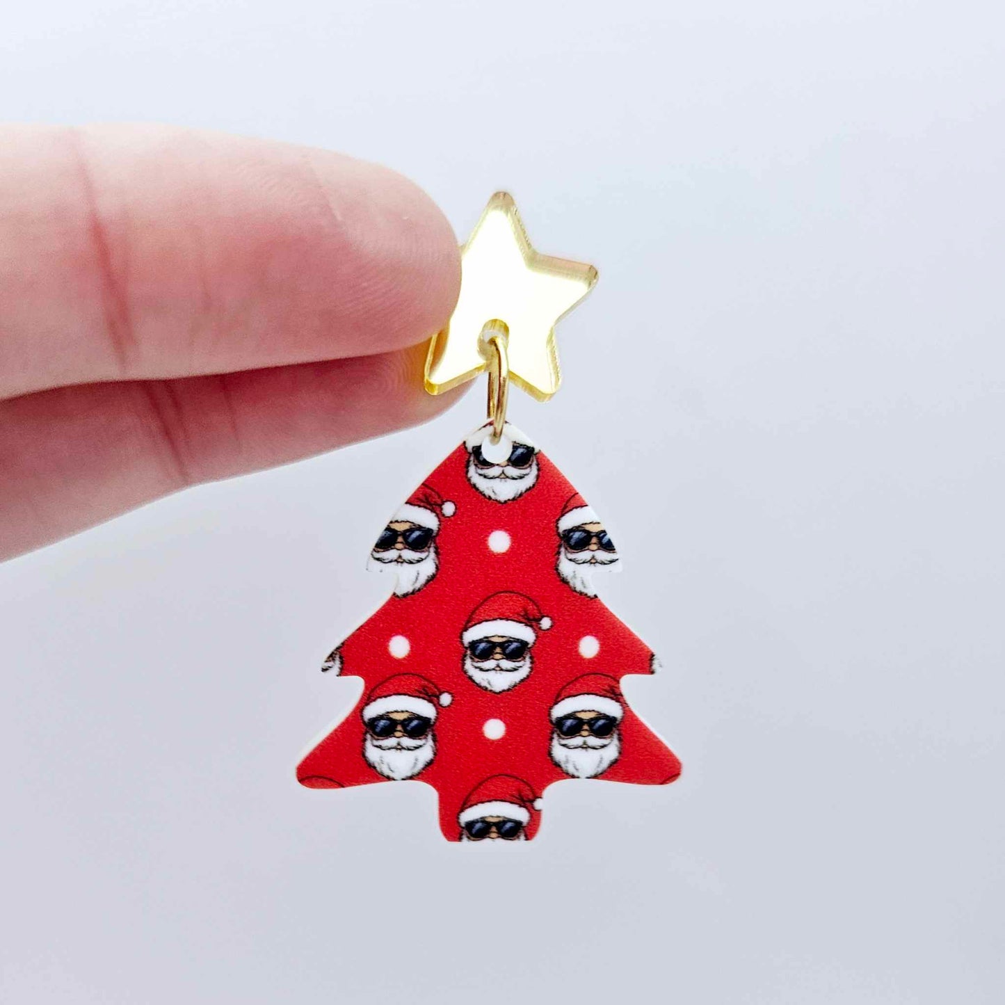 red cool santa with sunnies UV print Christmas Xmas tree DIY earring supplies laser cut acrylic dangles blanks