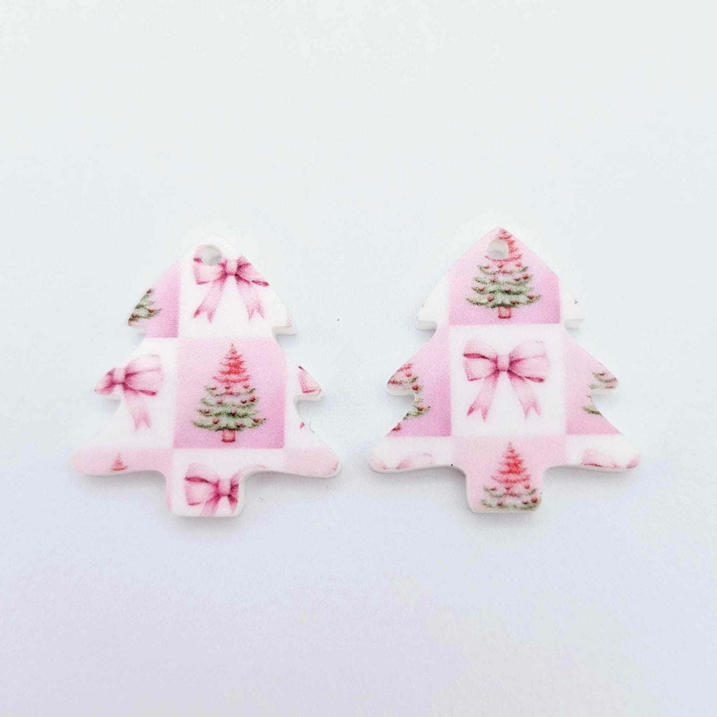 pink trees bows patchwork UV print mini petite DIY earring supplies laser cut acrylic blanks