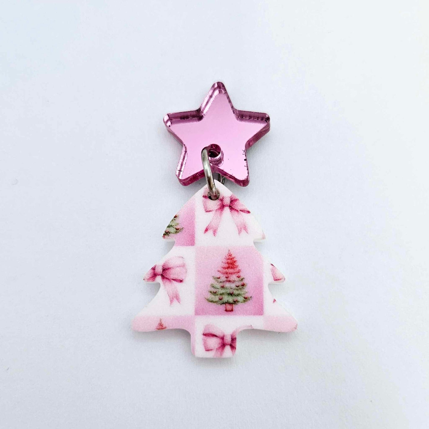 pink trees bows patchwork UV print mini petite DIY earring supplies laser cut acrylic blanks