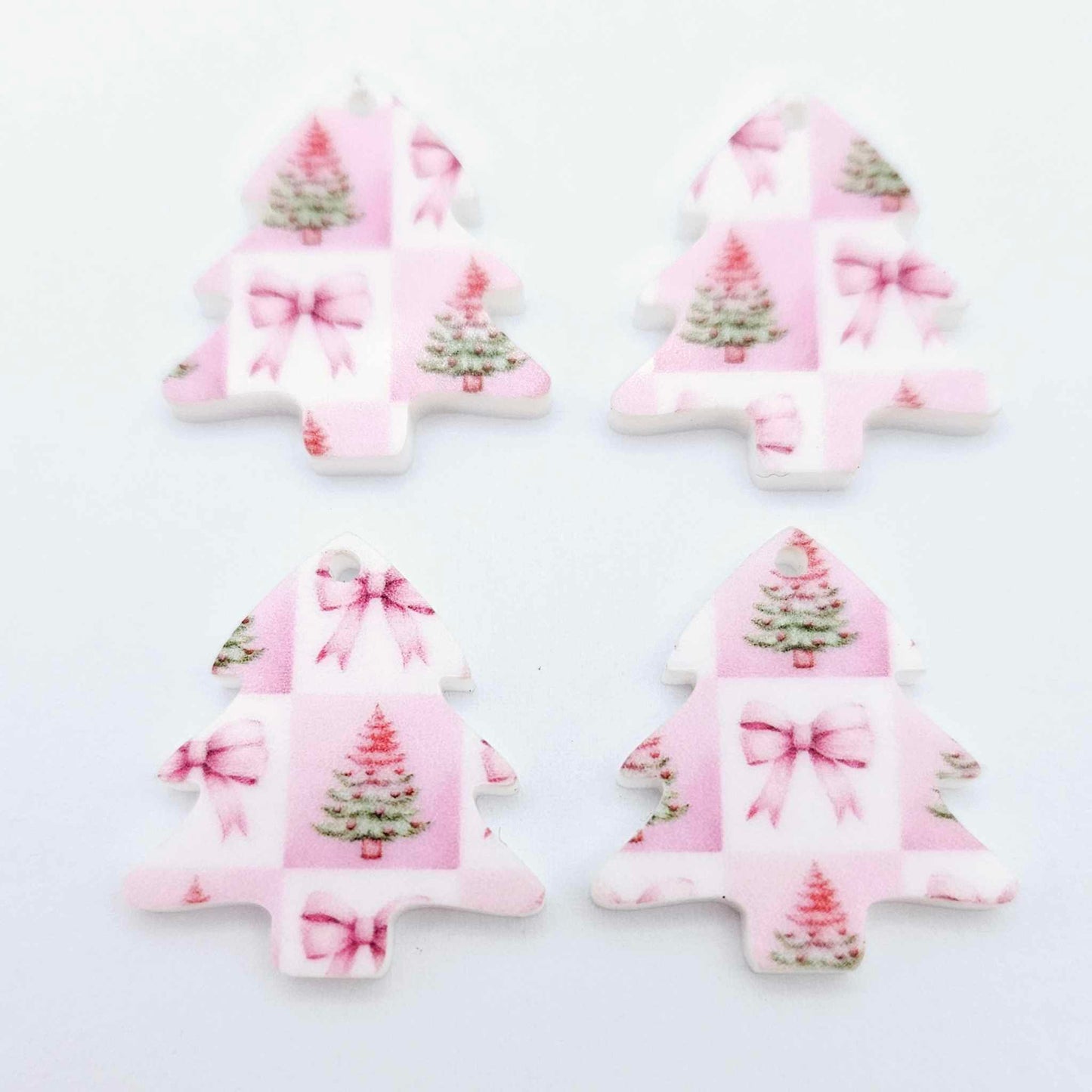 pink trees bows patchwork UV print mini petite DIY earring supplies laser cut acrylic blanks