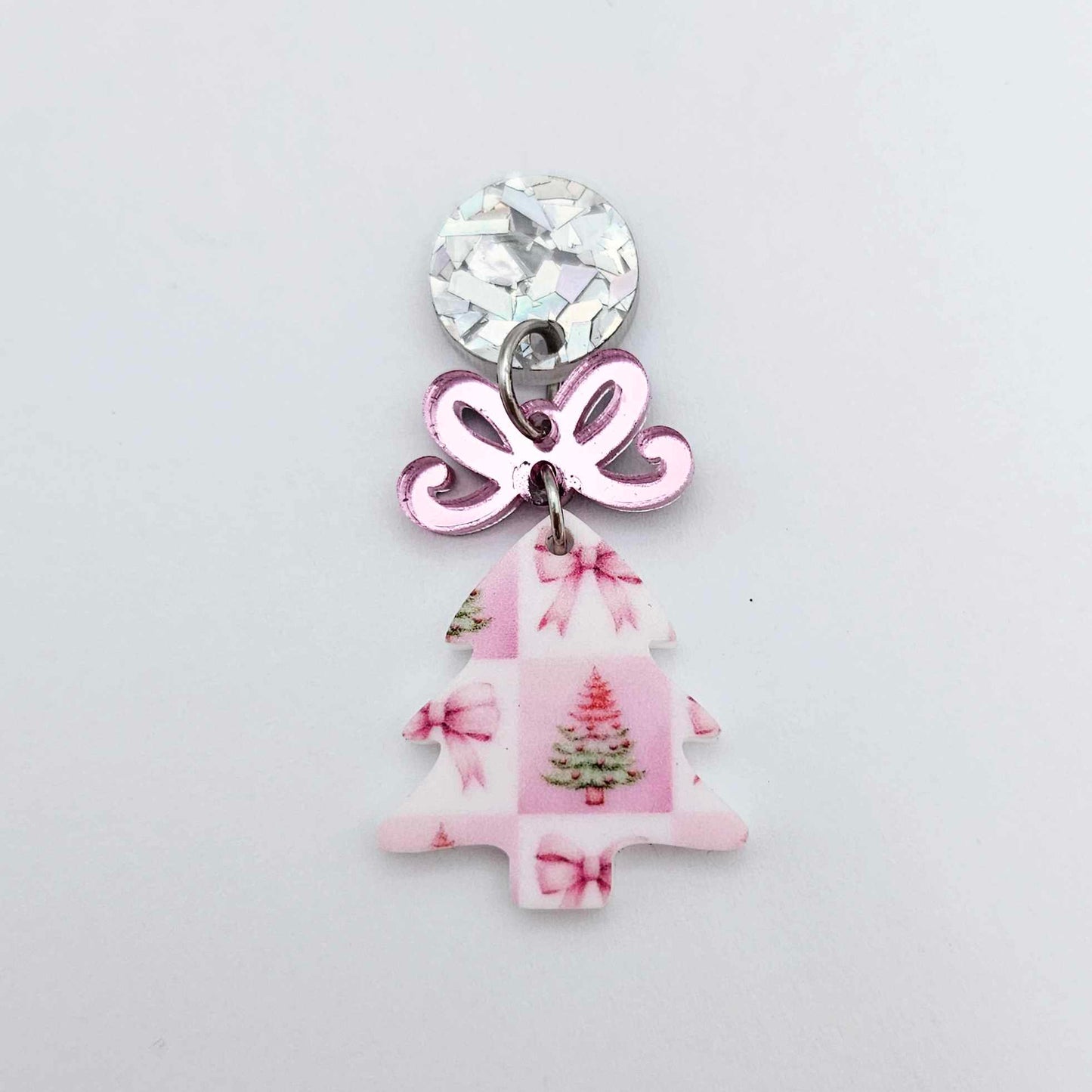 pink trees bows patchwork UV print mini petite DIY earring supplies laser cut acrylic blanks