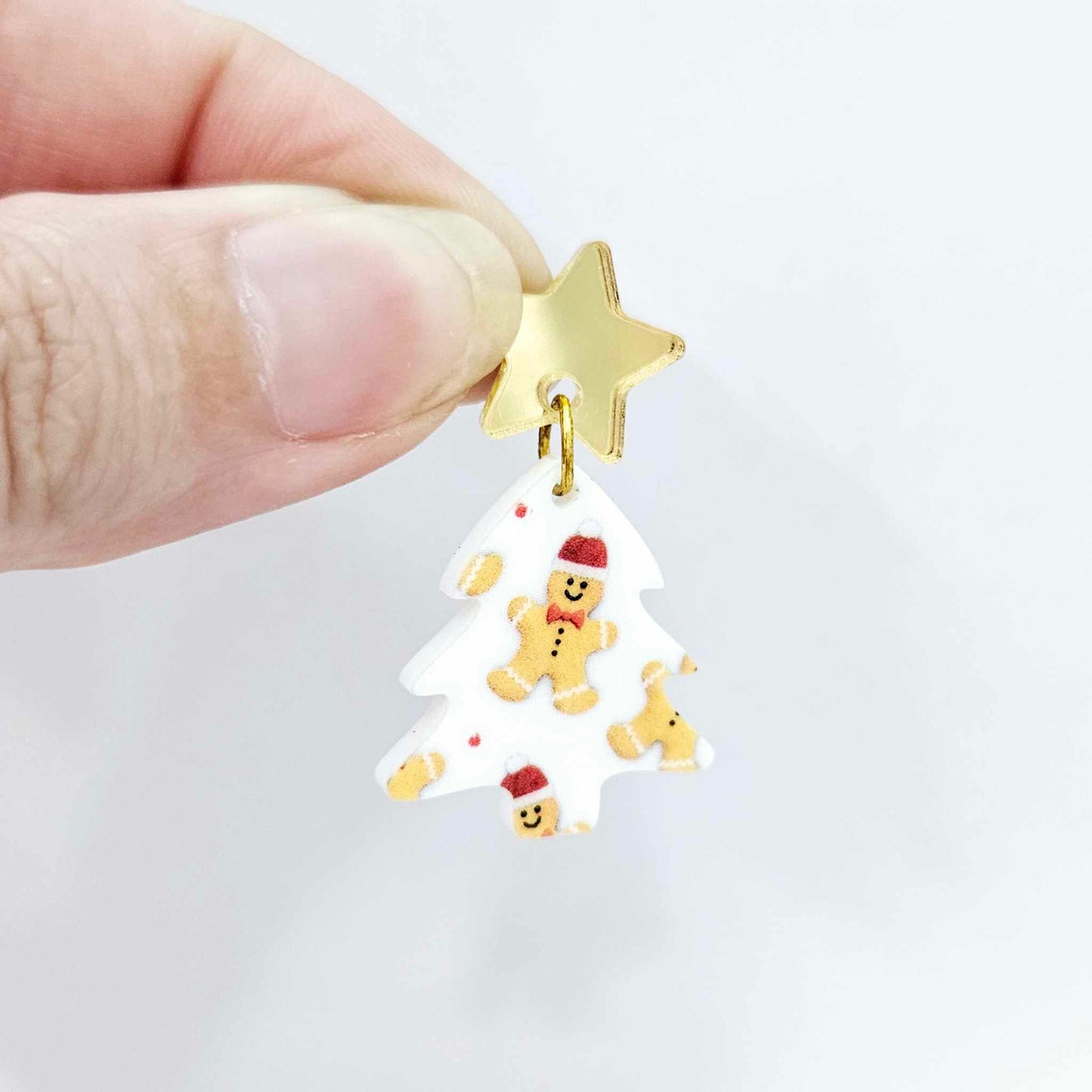 25mm white red gingerbread men UV print Christmas Xmas mini tree DIY earring supplies laser cut acrylic dangles blanks
