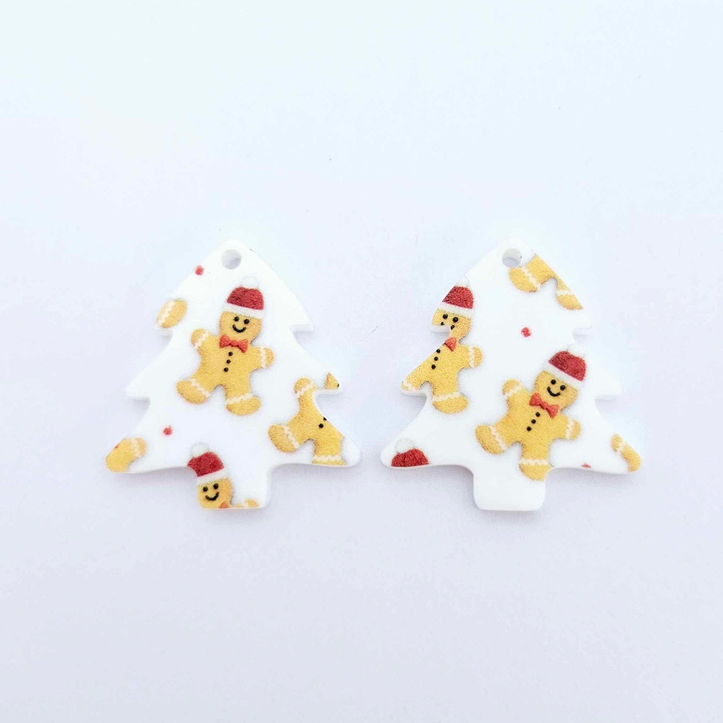 25mm white red gingerbread men UV print Christmas Xmas mini tree DIY earring supplies laser cut acrylic dangles blanks