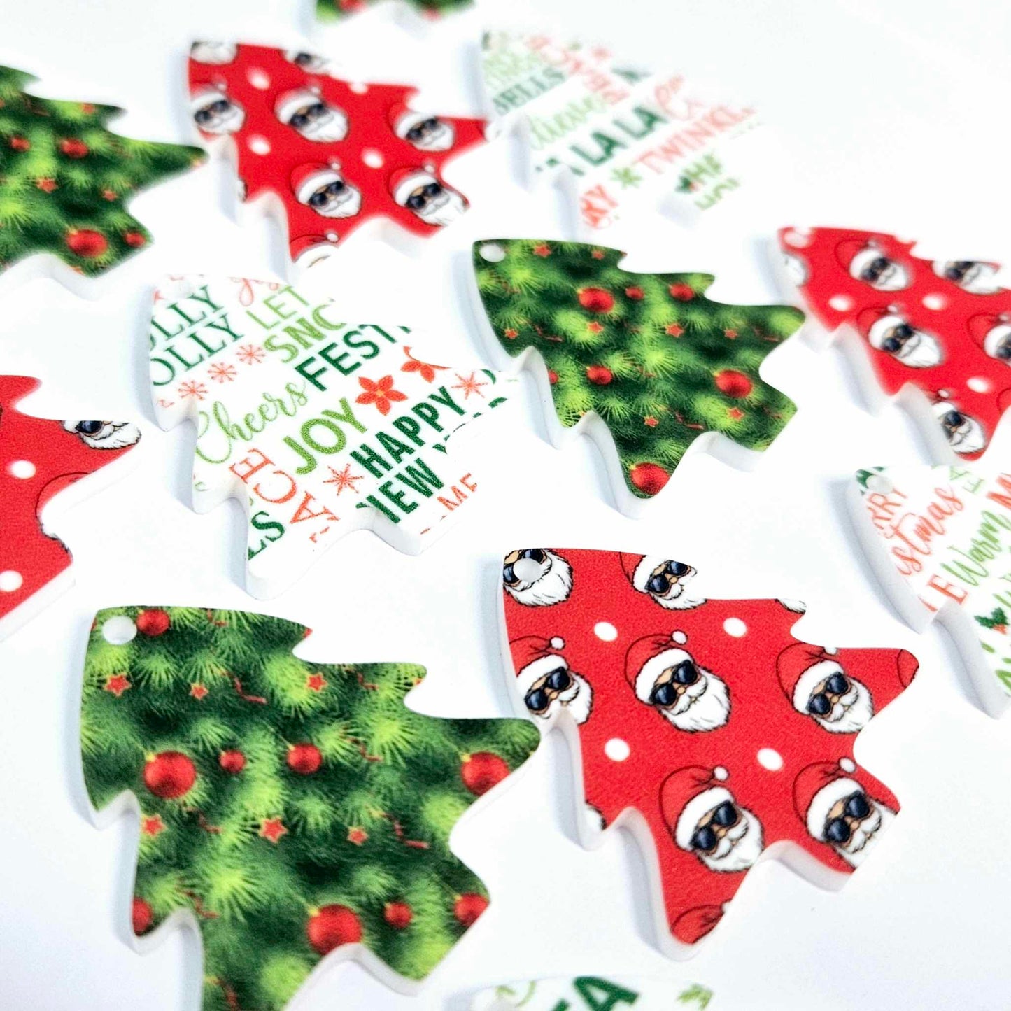 35mm mixed pack red cool santa with sunnies traditional UV print Christmas Xmas tree DIY earring supplies laser cut acrylic dangles blanks