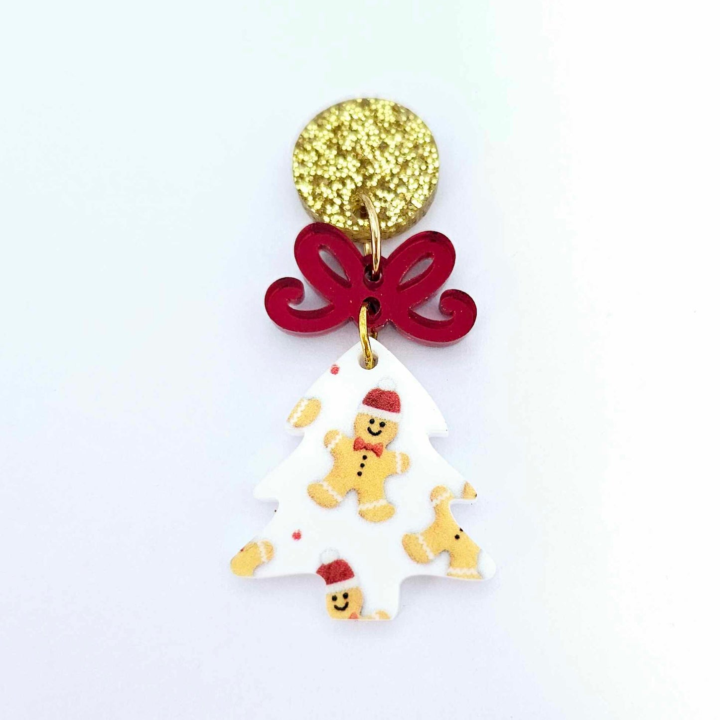 25mm white red gingerbread men UV print Christmas Xmas mini tree DIY earring supplies laser cut acrylic dangles blanks