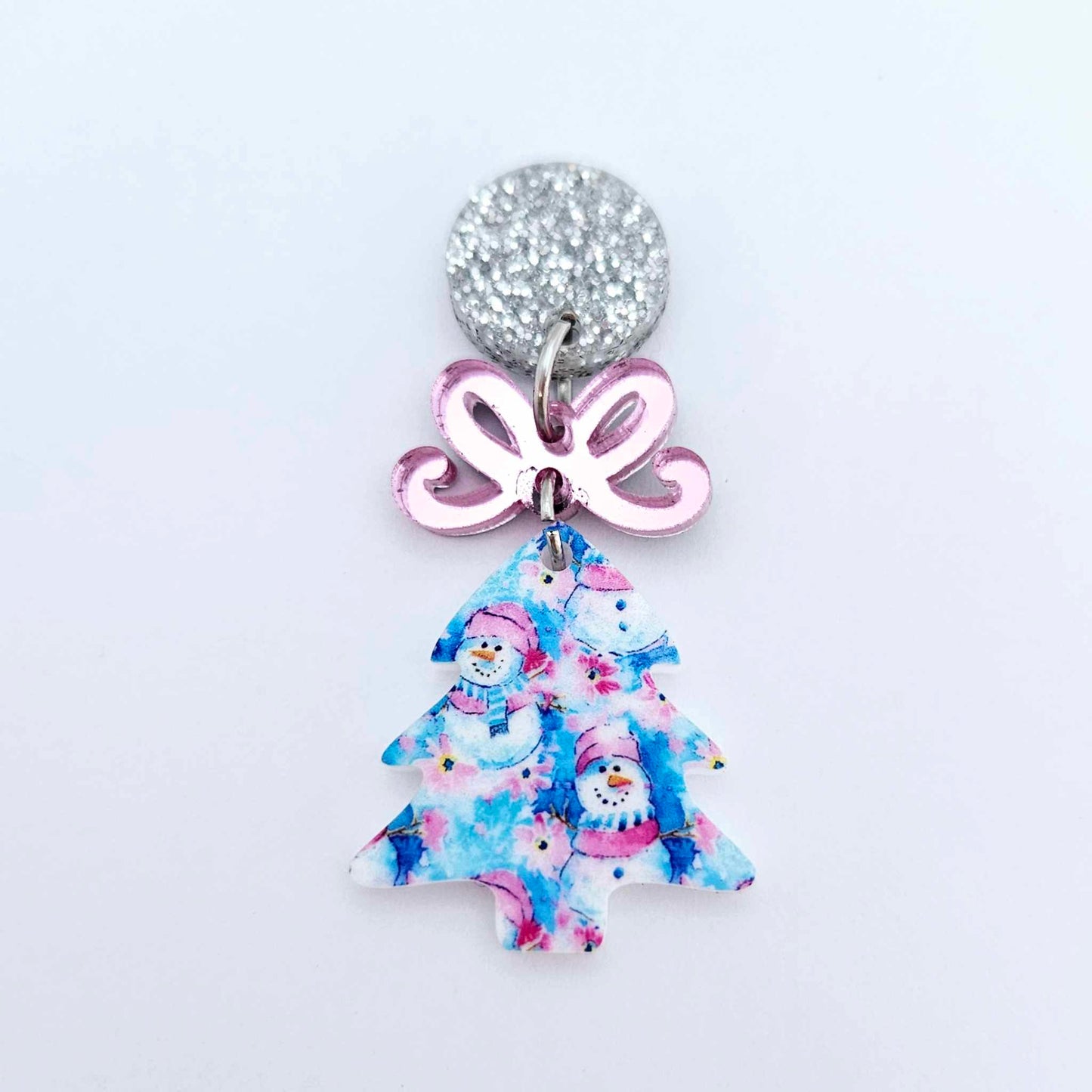 25mm pink blue winter snowman wonderland UV print Christmas Xmas mini tree DIY earring supplies laser cut acrylic dangles blanks
