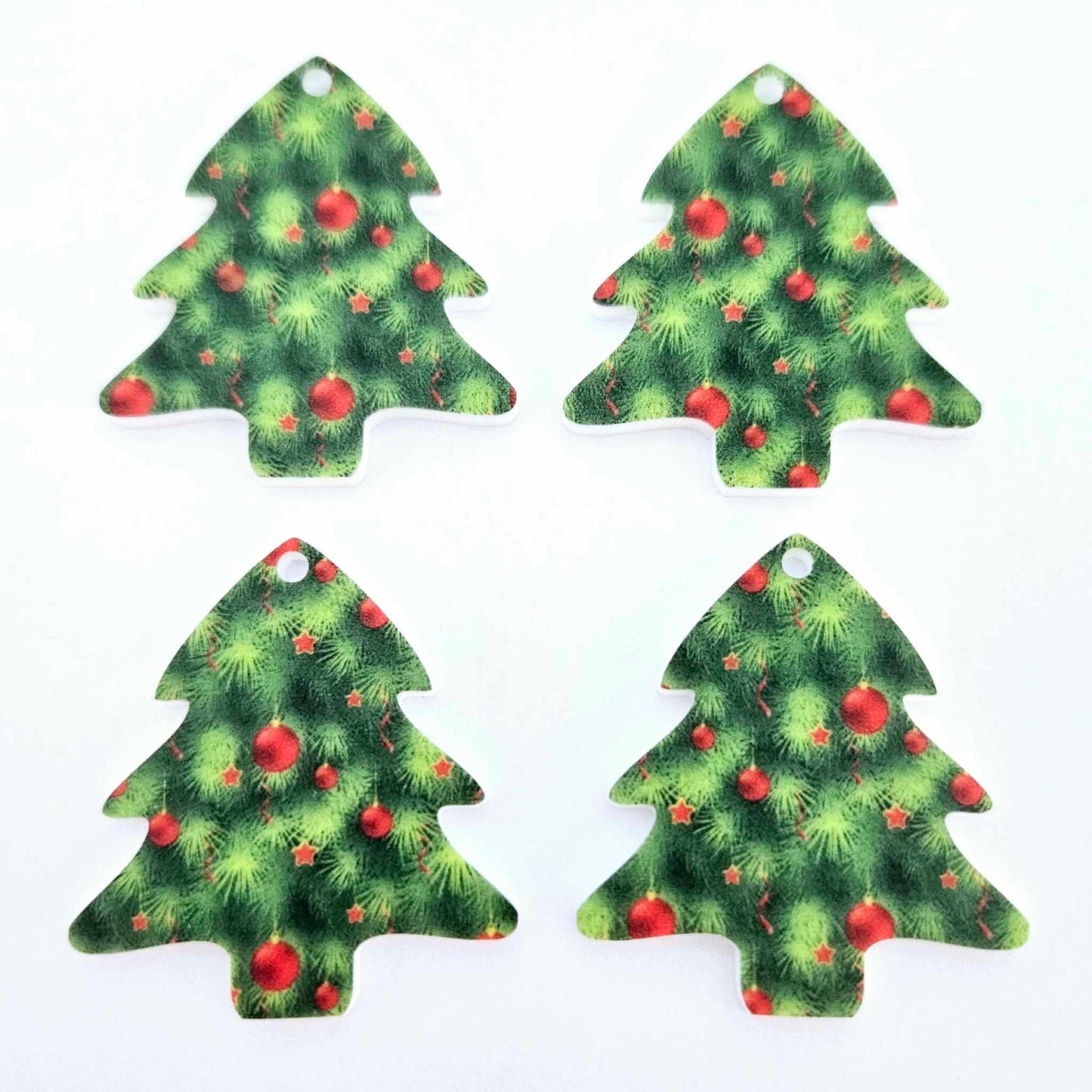green UV print red baubles Christmas Xmas tree DIY earring supplies laser cut acrylic dangles blanks