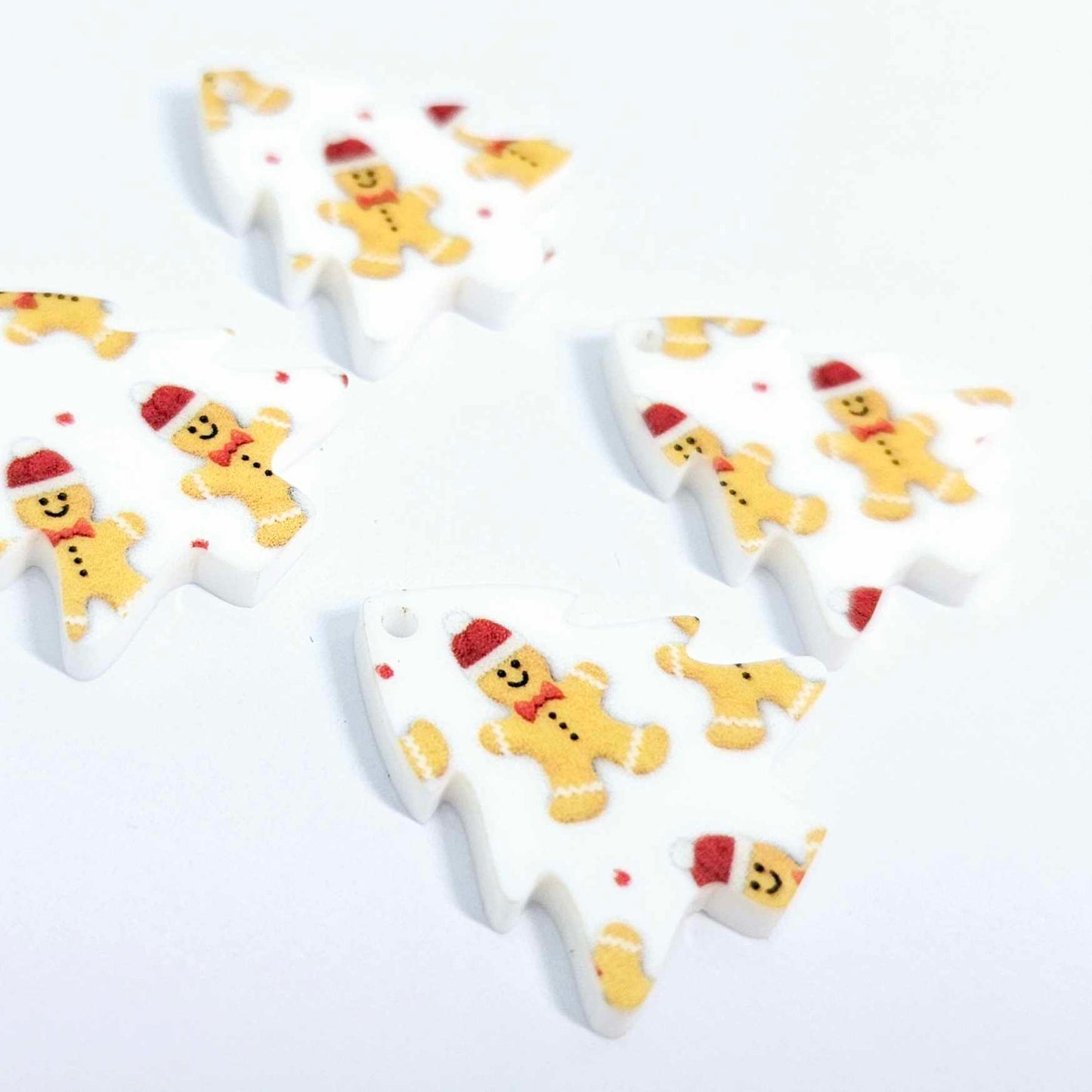 25mm white red gingerbread men UV print Christmas Xmas mini tree DIY earring supplies laser cut acrylic dangles blanks