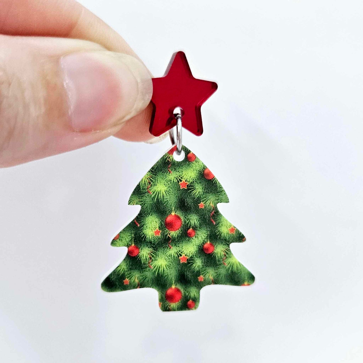 green UV print red baubles Christmas Xmas tree DIY earring supplies laser cut acrylic dangles blanks