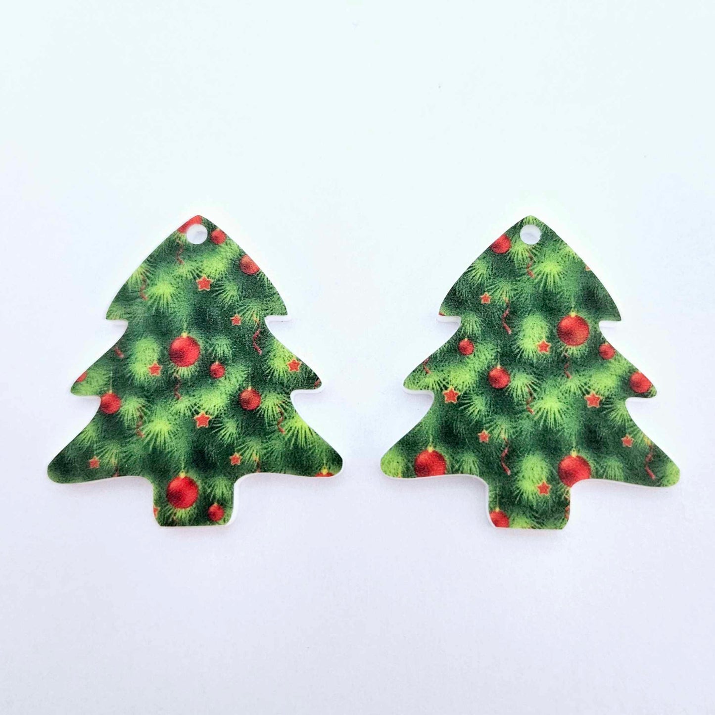 green UV print red baubles Christmas Xmas tree DIY earring supplies laser cut acrylic dangles blanks