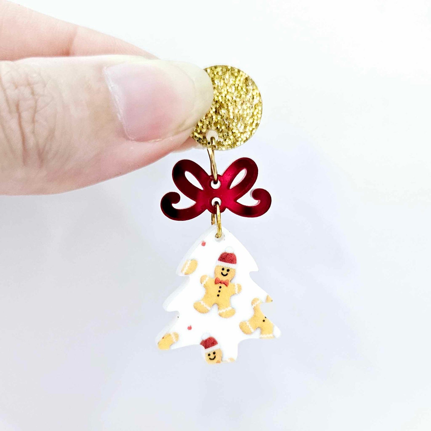 25mm white red gingerbread men UV print Christmas Xmas mini tree DIY earring supplies laser cut acrylic dangles blanks