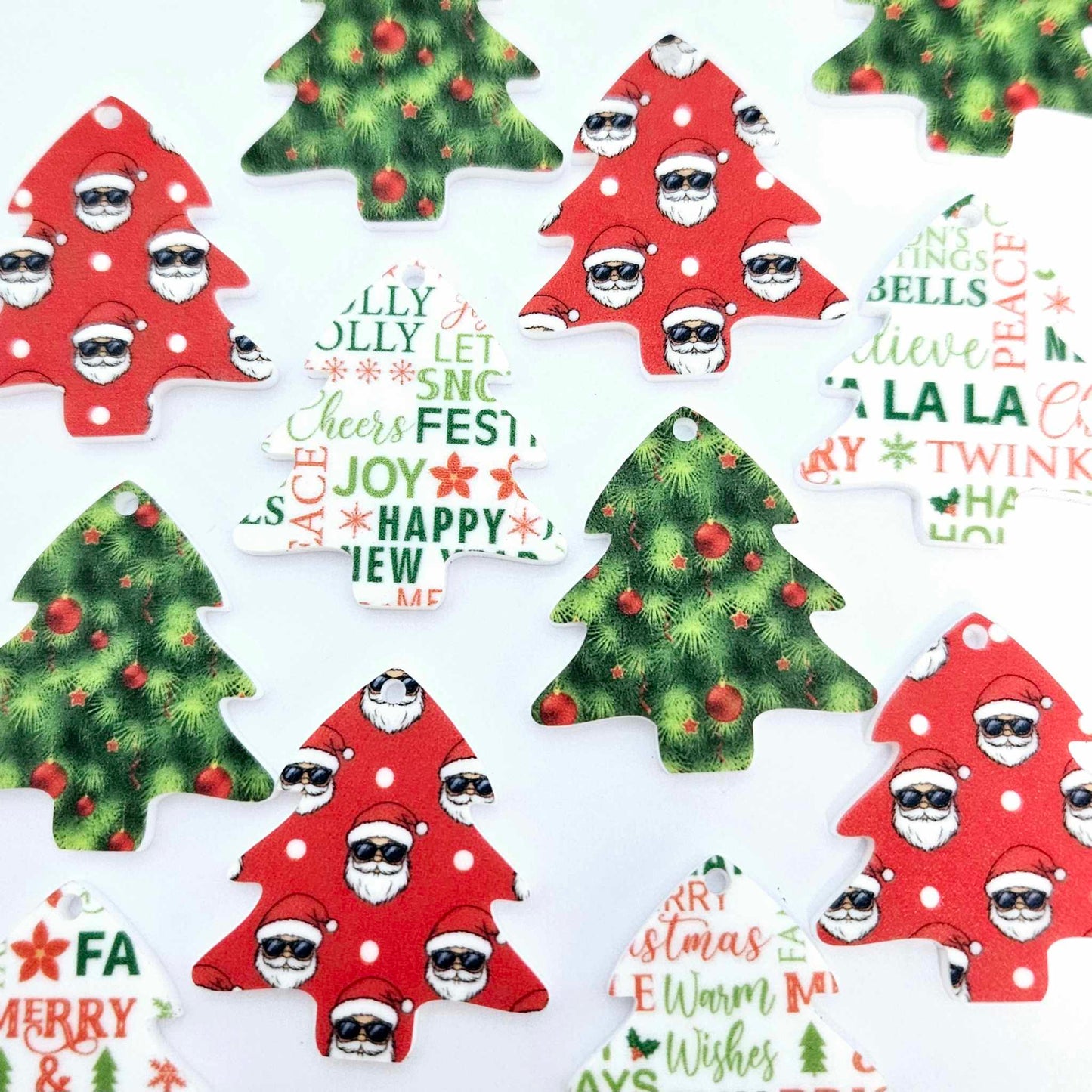 35mm mixed pack red cool santa with sunnies traditional UV print Christmas Xmas tree DIY earring supplies laser cut acrylic dangles blanks