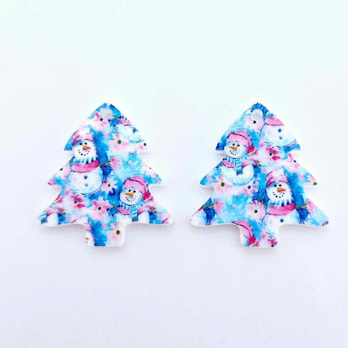 25mm pink blue winter snowman wonderland UV print Christmas Xmas mini tree DIY earring supplies laser cut acrylic dangles blanks