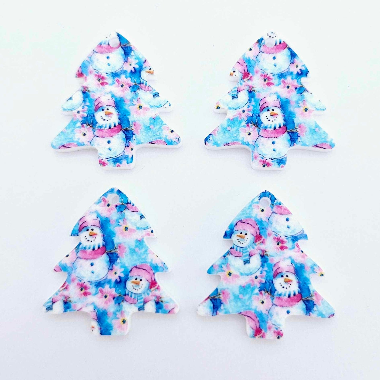 25mm pink blue winter snowman wonderland UV print Christmas Xmas mini tree DIY earring supplies laser cut acrylic dangles blanks