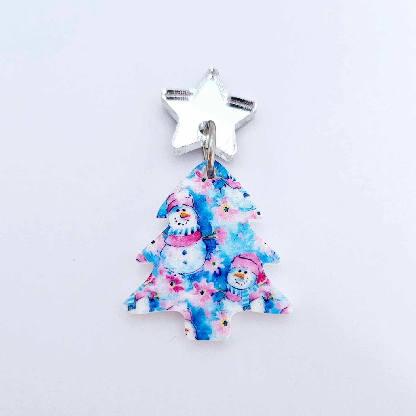 25mm pink blue winter snowman wonderland UV print Christmas Xmas mini tree DIY earring supplies laser cut acrylic dangles blanks