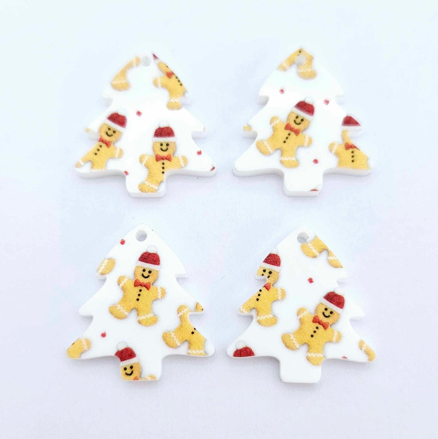 25mm white red gingerbread men UV print Christmas Xmas mini tree DIY earring supplies laser cut acrylic dangles blanks