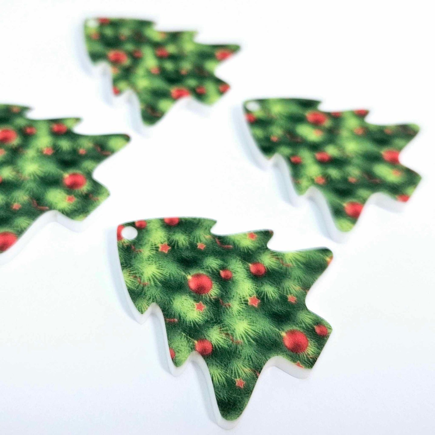 green UV print red baubles Christmas Xmas tree DIY earring supplies laser cut acrylic dangles blanks