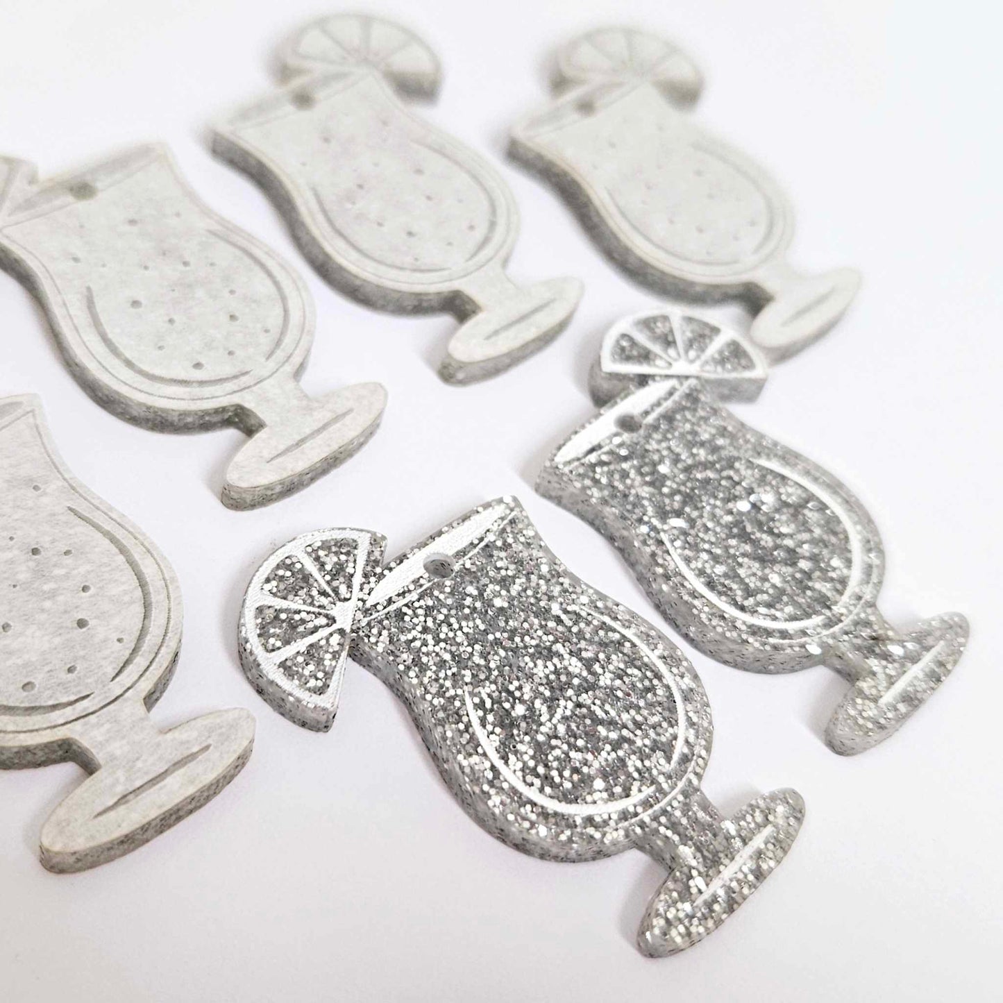 38mm silver glitter cocktail glasses DIY earring supplies laser cut acrylic dangles blanks engraved paint fill summer cruises