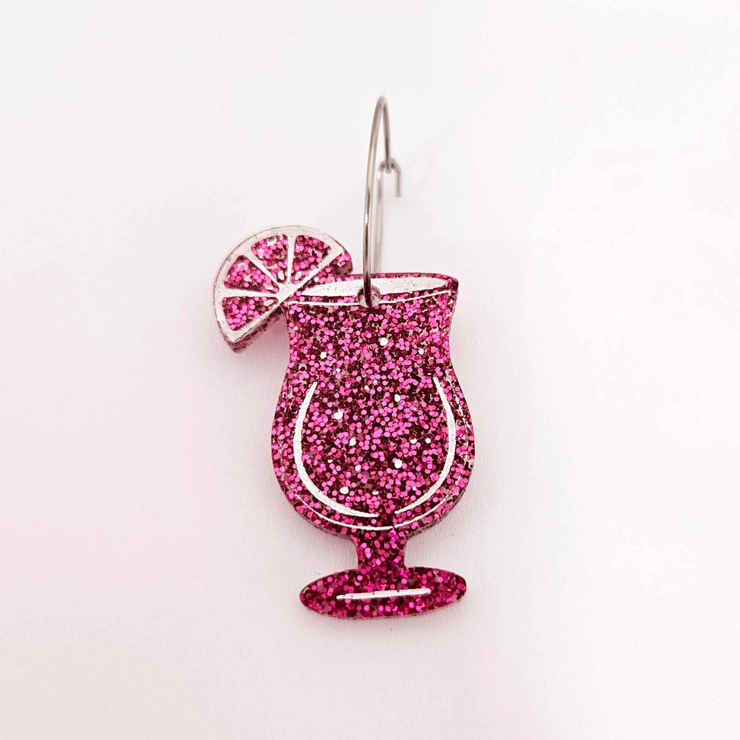 38mm hot pink glitter cocktail glasses DIY earring supplies laser cut acrylic dangles blanks engraved paint fill summer cruises