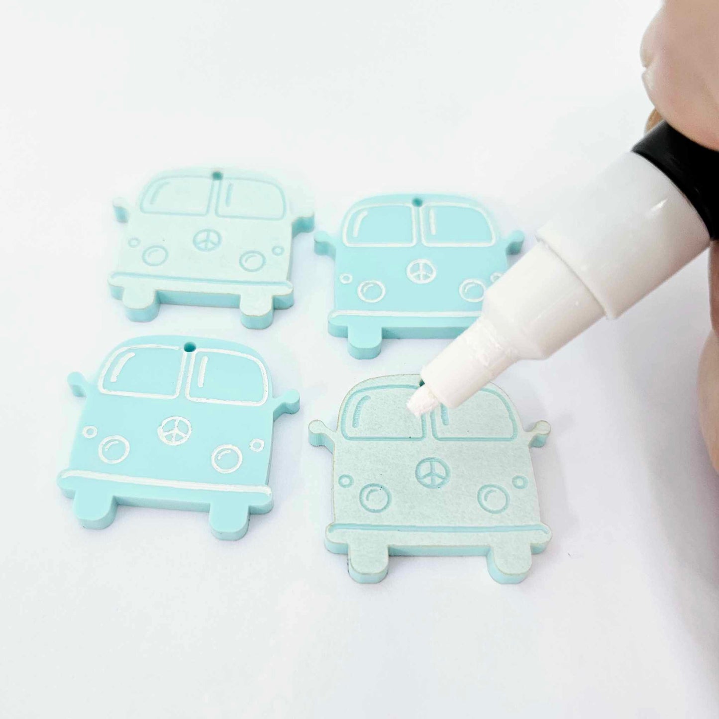 32mm pastel turquoise aqua vintage Kombi Vans DIY earring supplies laser cut acrylic dangles blanks engraved paint fill summer