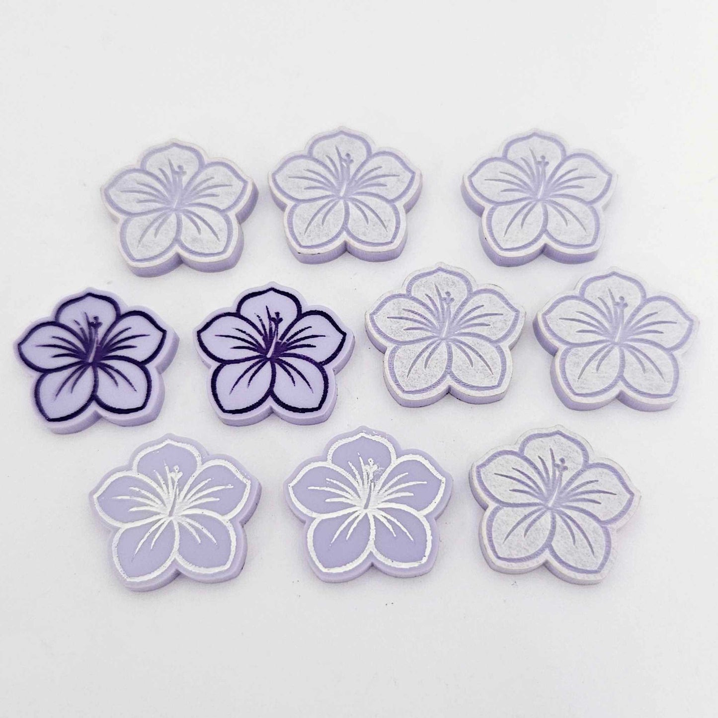 20mm pastel purple acrylic hibiscus flower DIY earring supplies laser cut studs earring blanks engraved paint fill summer island vibes