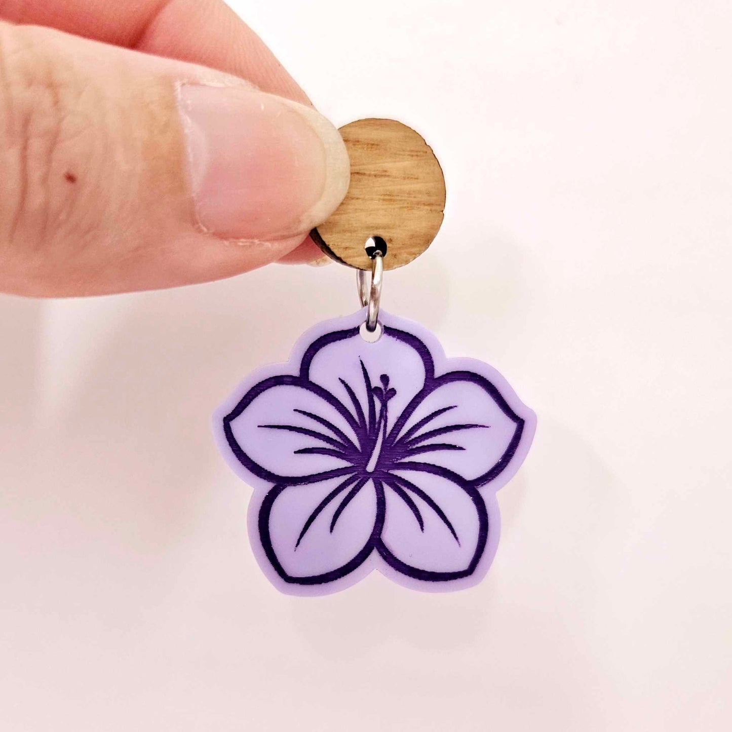 32mm pastel purple acrylic hibiscus flower DIY earring supplies laser cut dangles earring blanks engraved paint fill summer island vibes