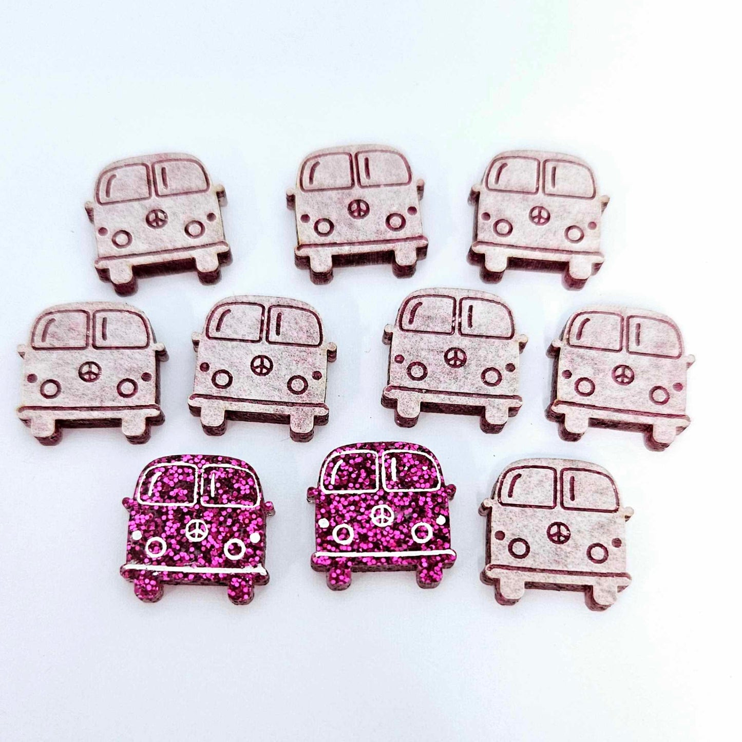 16mm hot pink glitter Kombi Vans DIY earring supplies laser cut acrylic studs blanks engraved paint fill summer