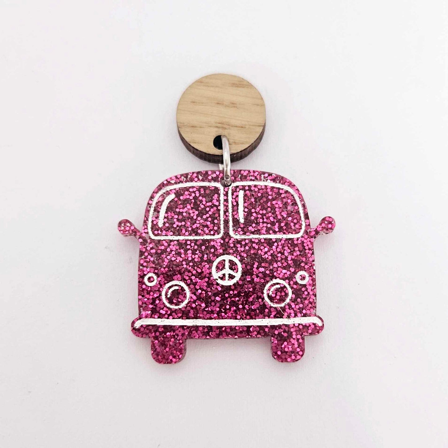 32mm hot pink glitter Kombi Vans DIY earring supplies laser cut acrylic dangles blanks engraved paint fill summer