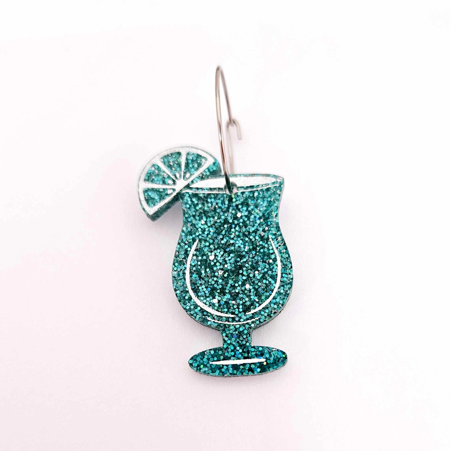 38mm teal glitter cocktail glasses DIY earring supplies laser cut acrylic dangles blanks engraved paint fill summer cruises