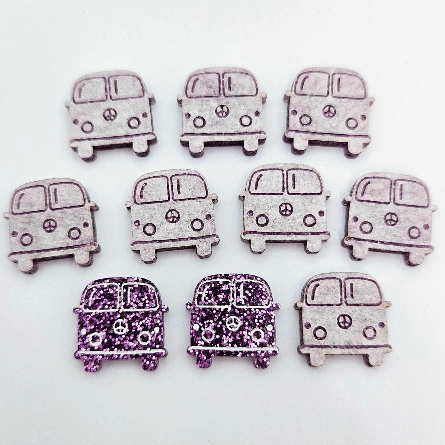 16mm purple glitter Kombi Vans DIY earring supplies laser cut acrylic studs blanks engraved paint fill summer