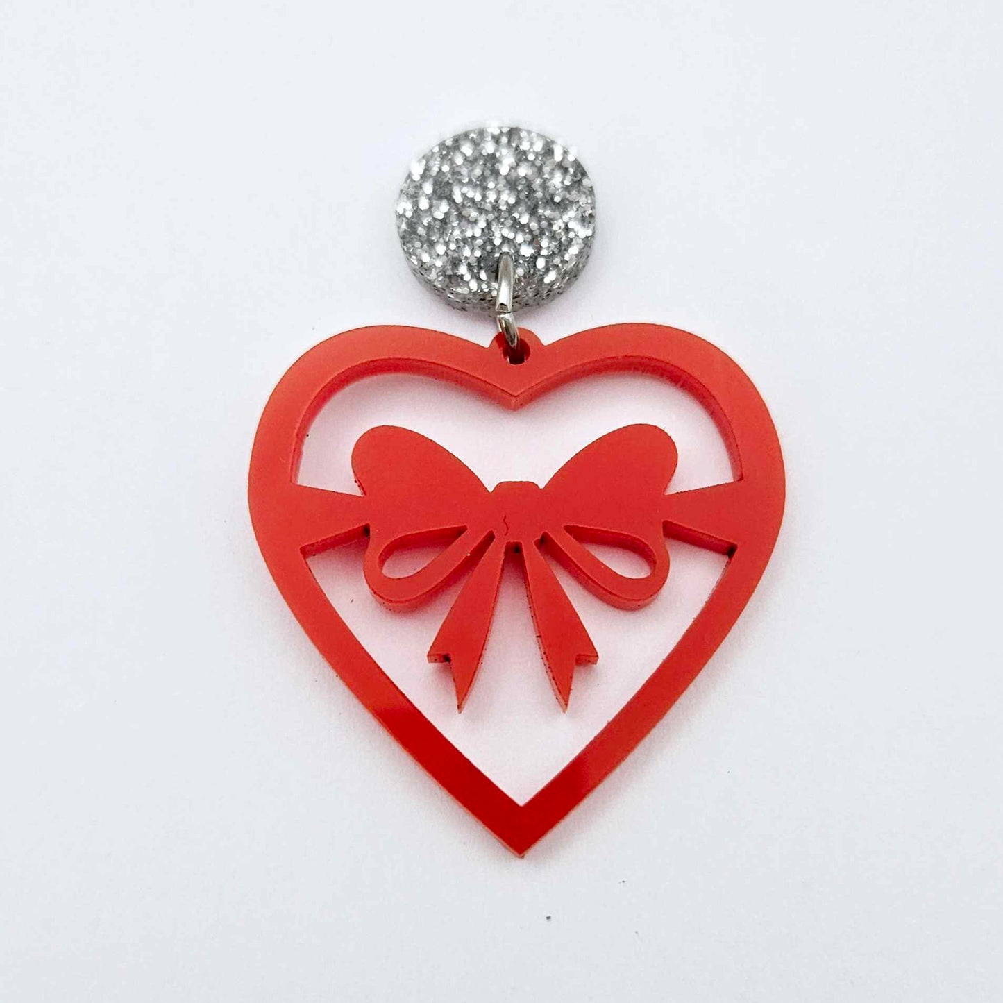 35mm red heart bows DIY earring supplies laser cut acrylic dangles blanks Valentine's Day
