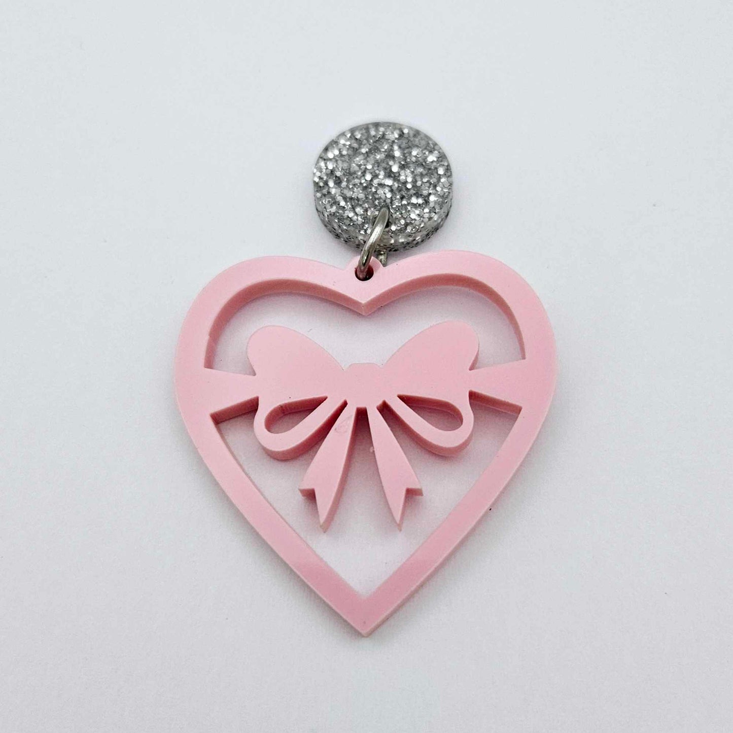35mm pastel pink heart bows DIY earring supplies laser cut acrylic dangles blanks Valentine's Day