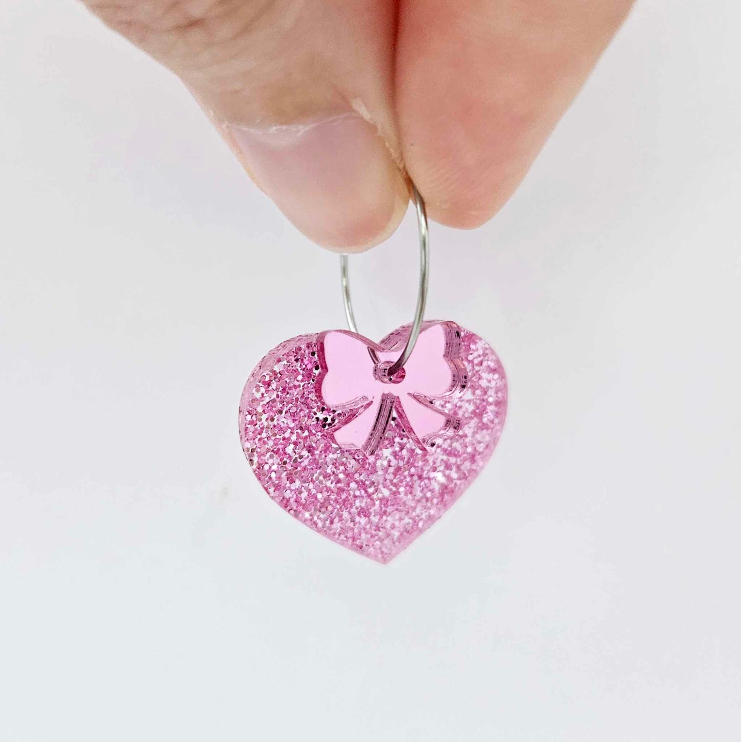25mm pink glitter hearts DIY earring supplies laser cut acrylic dangles blanks Valentine's Day