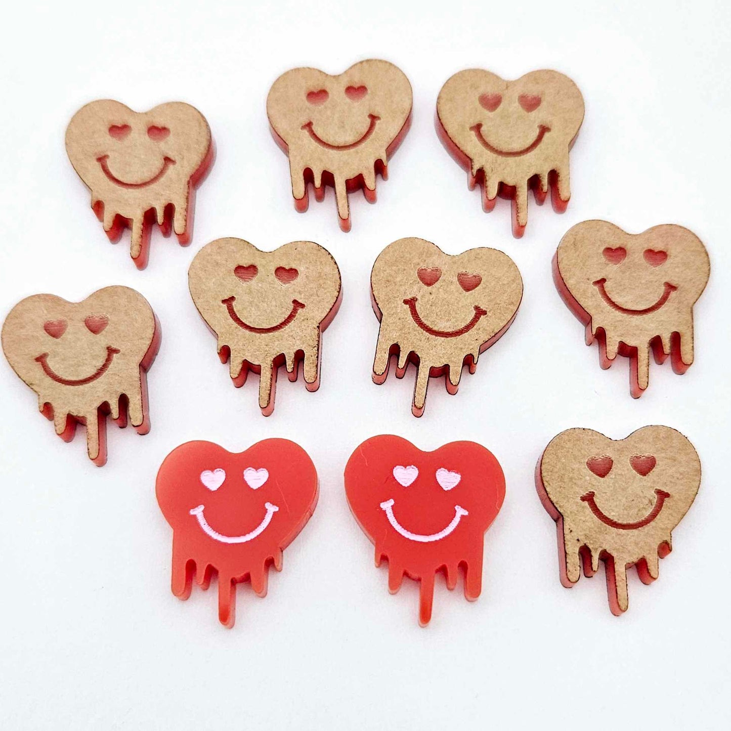 18mm solid red acrylic melting hearts DIY earring supplies studs blanks laser cut engraved paint fill Valentine's Day