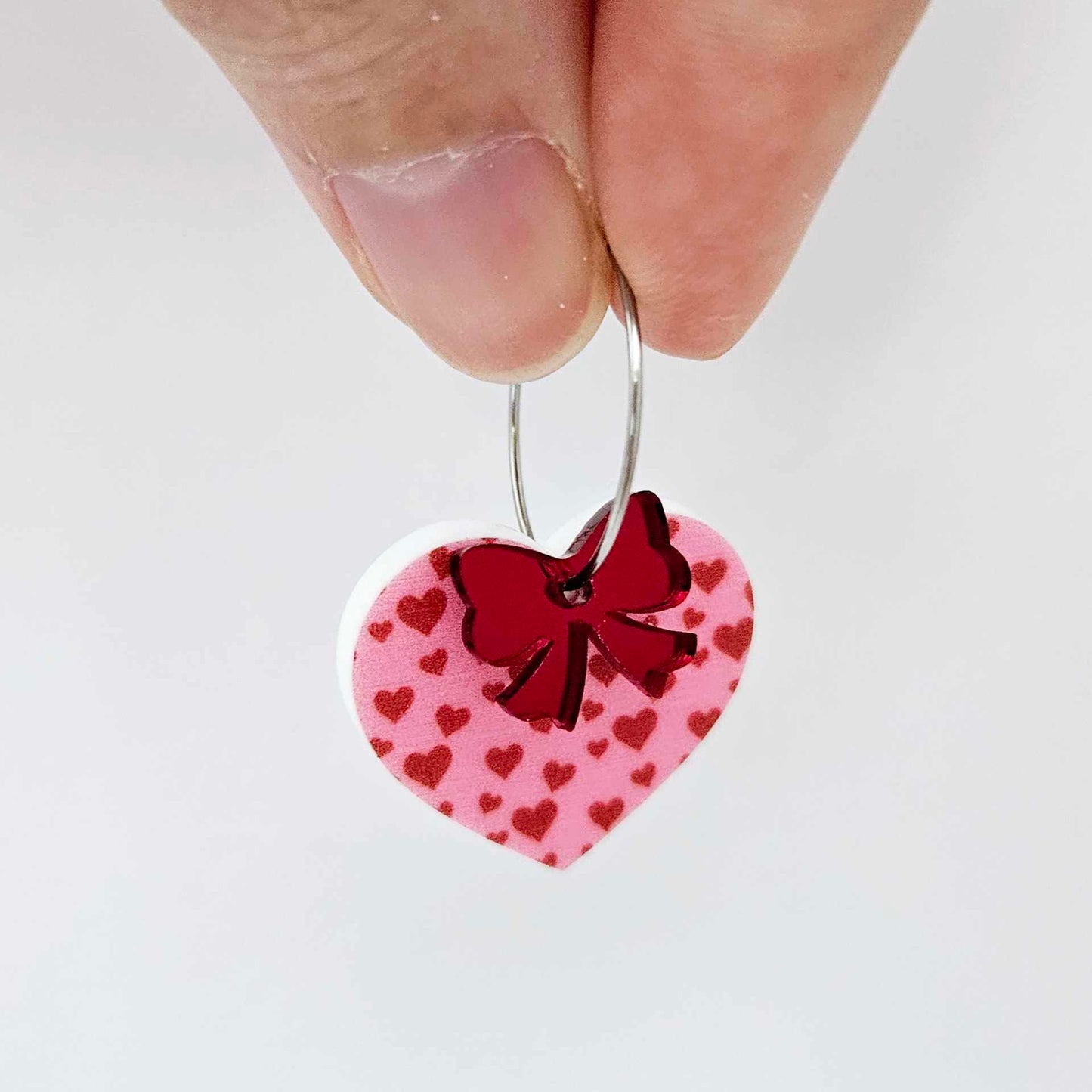 25mm pink and red hearts UV printed hearts bows DIY earring supplies laser cut acrylic dangles blanks Valentine's Day