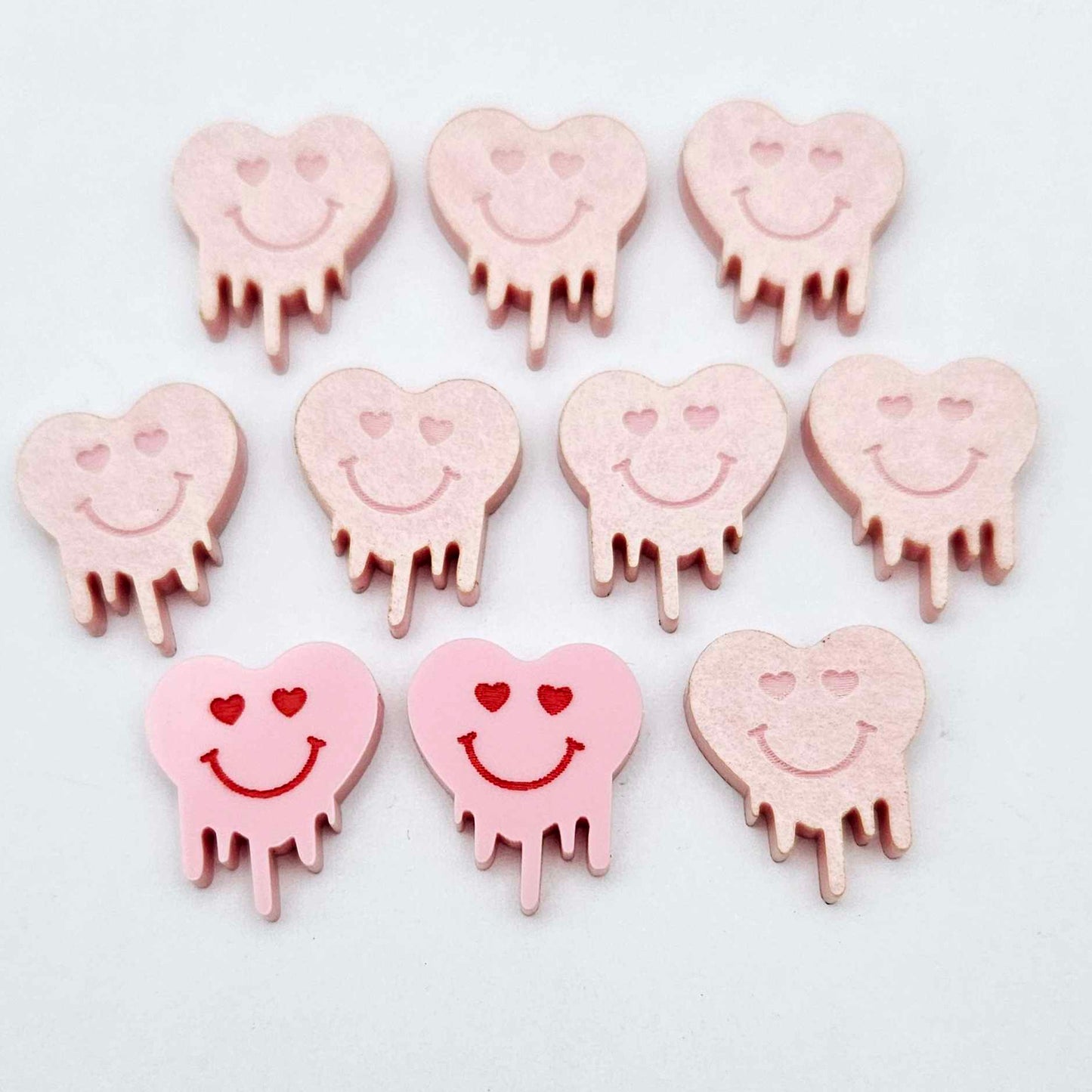 18mm pastel pink acrylic melting hearts DIY earring supplies studs blanks laser cut engraved paint fill Valentine's Day
