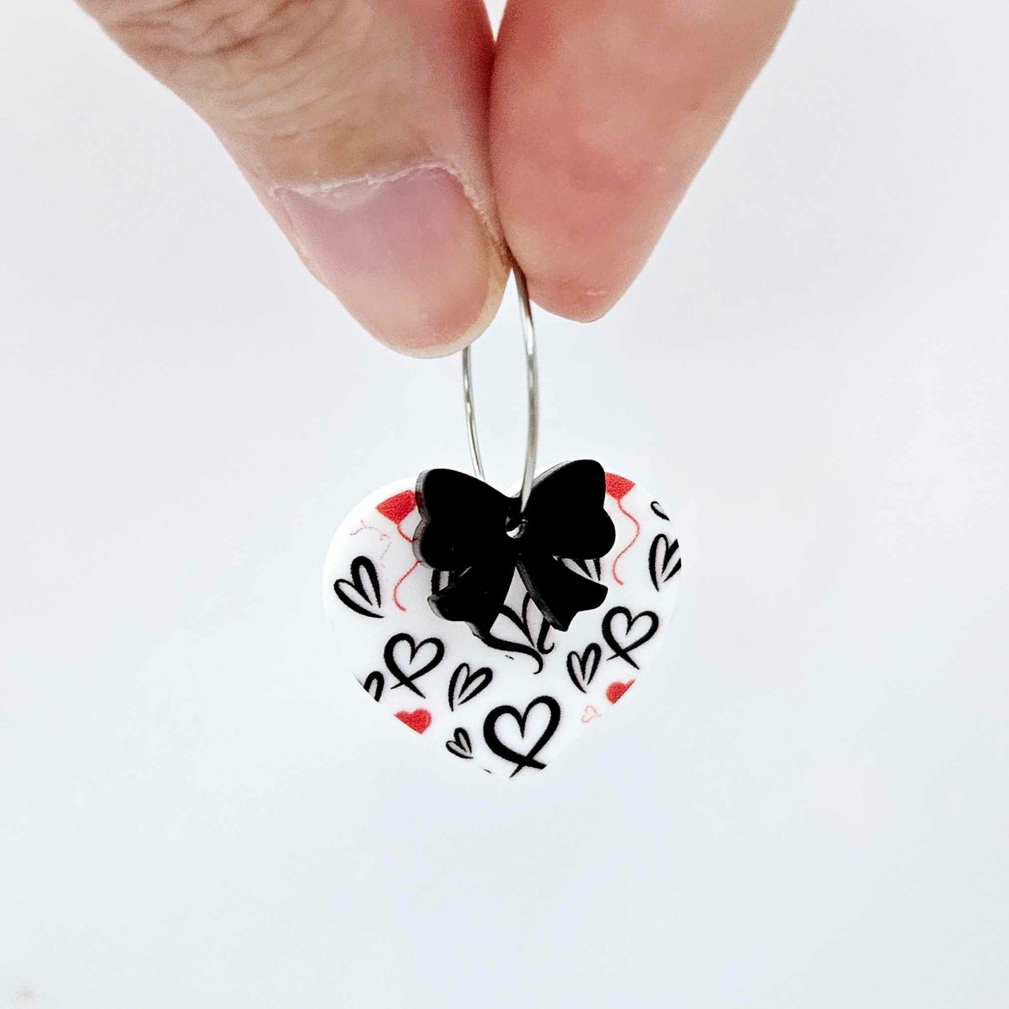 35mm black and red hearts UV printed hearts bows DIY earring supplies laser cut acrylic dangles blanks Valentine's Day
