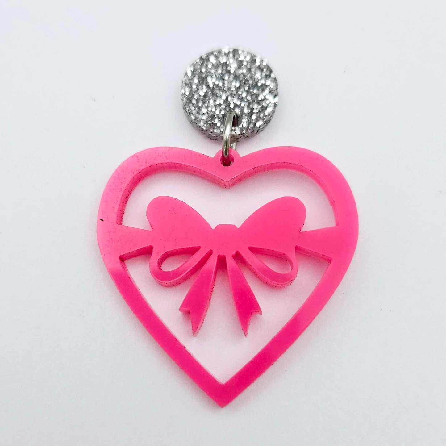 35mm hot pink heart bows DIY earring supplies laser cut acrylic dangles blanks Valentine's Day