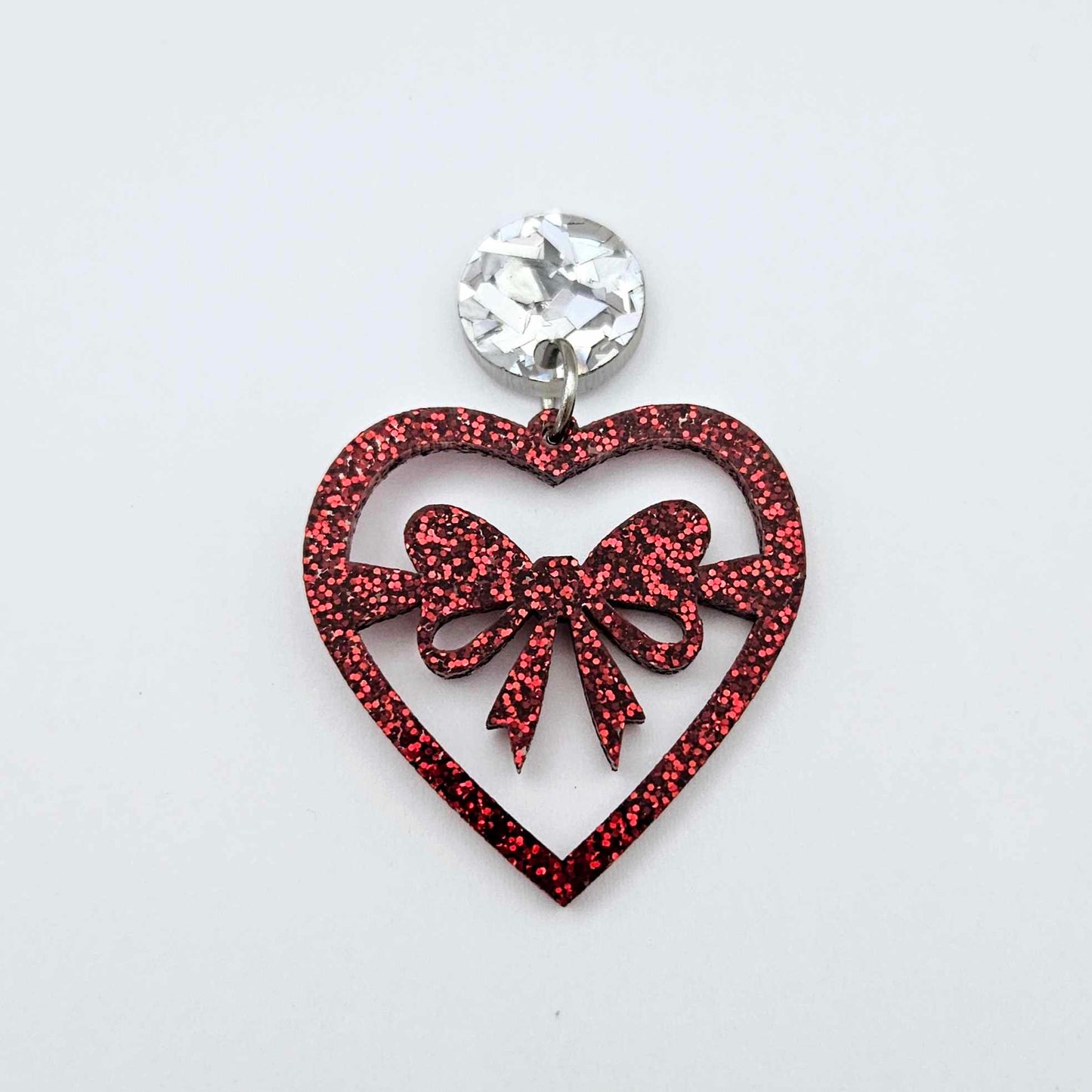 35mm red glitter heart bows DIY earring supplies laser cut acrylic dangles blanks Valentine's Day