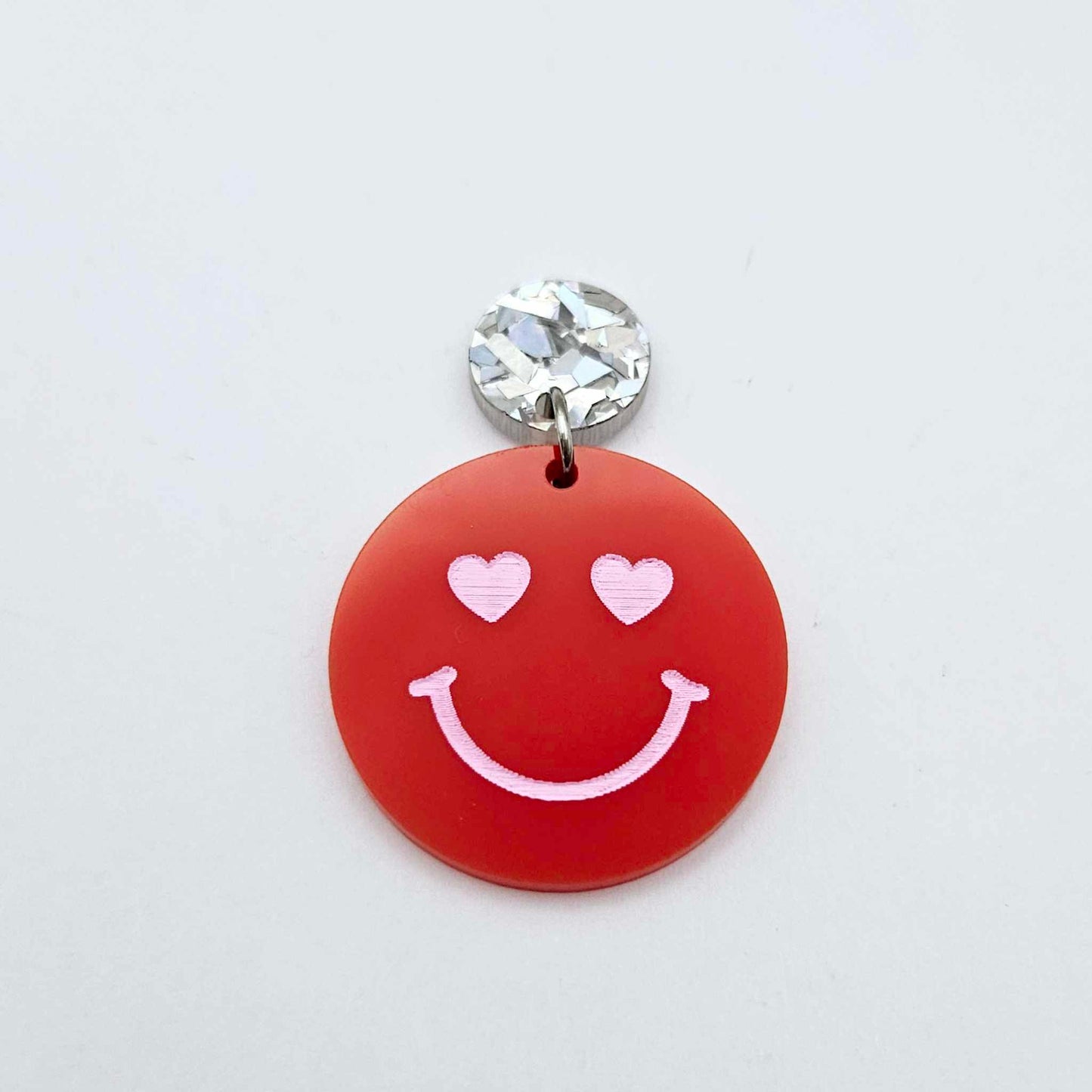 32mm red acrylic heart eye emoji DIY earring supplies dangles blanks laser cut engraved paint fill Valentine's Day