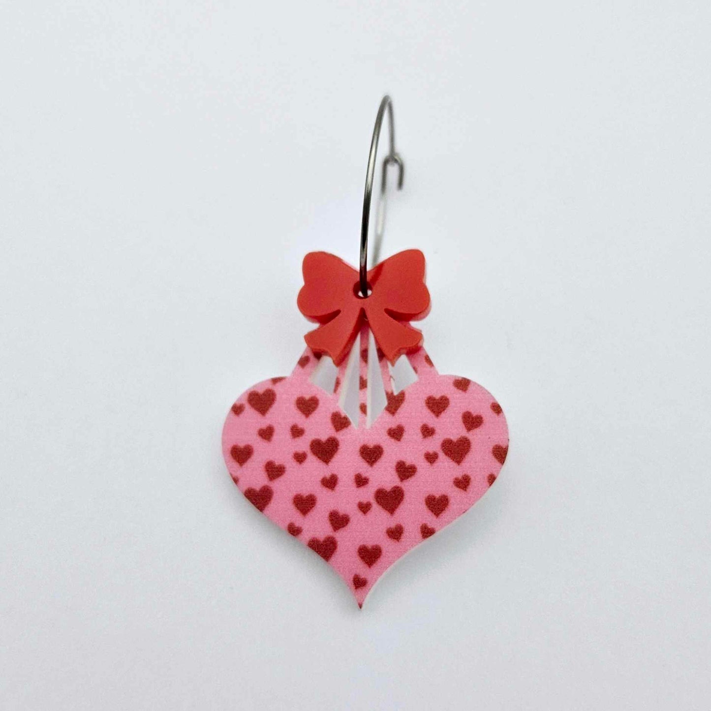 35mm pink and red hearts UV printed hearts bows DIY earring supplies laser cut acrylic dangles blanks Valentine's Day