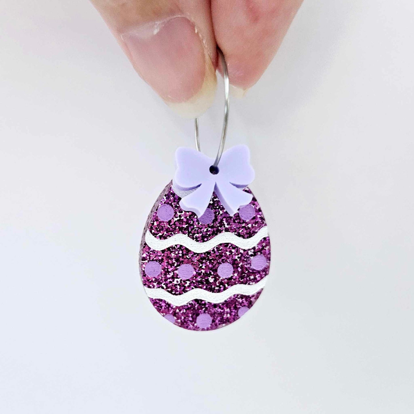 30mm purple glitter acrylic Easter egg dangle blanks with engraved pattern and paint fill