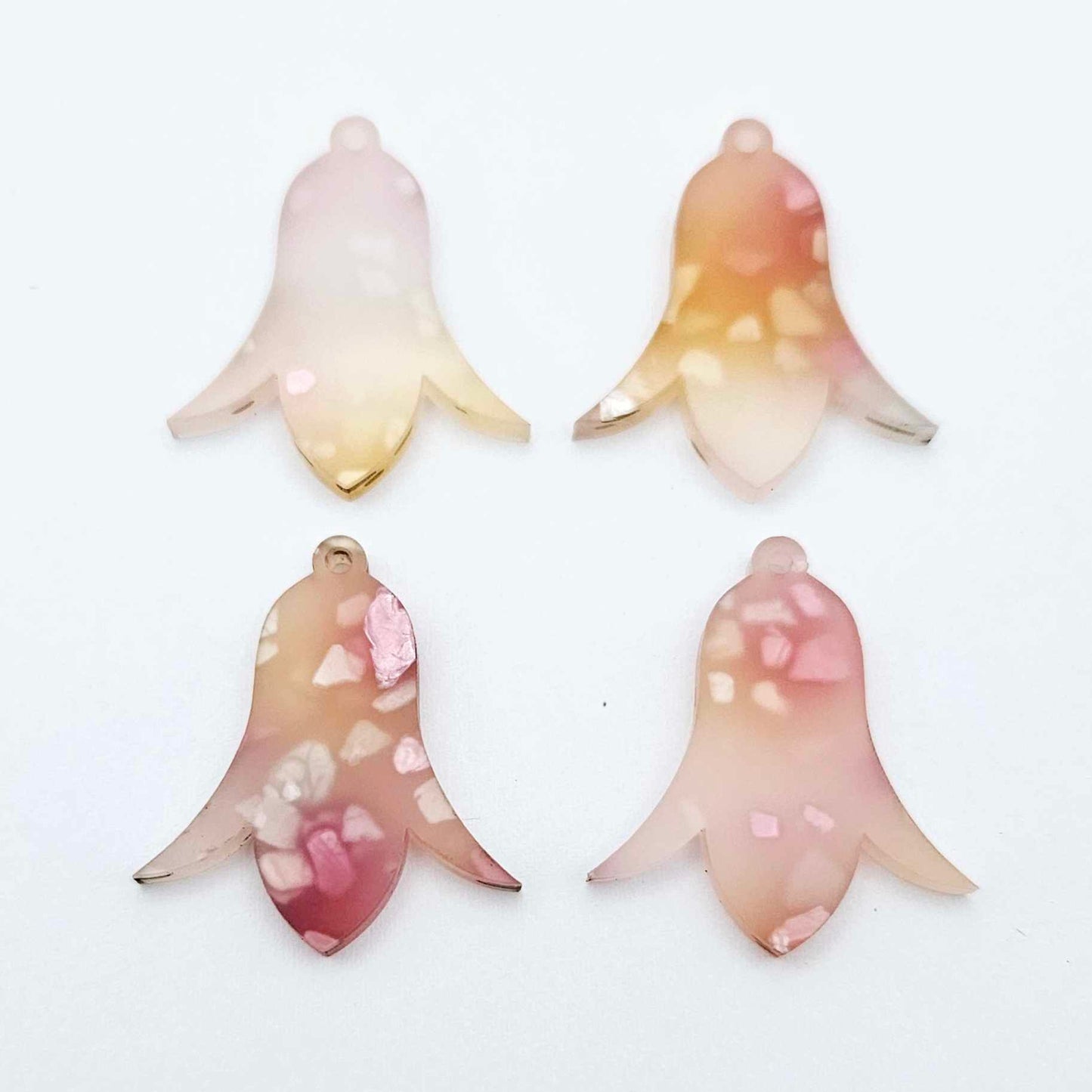 28mm frangipani petal acrylic nodding flower dangle blanks shown on their own