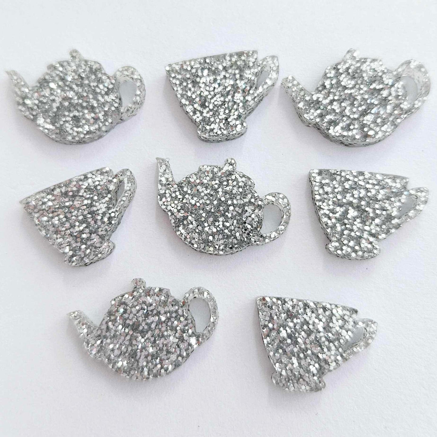 20mm SILVER GLITTER Acrylic TEAPOT & TEACUP