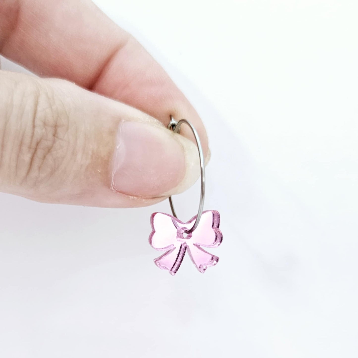 pink mirror bows ribbon DIY earring supplies laser cut acrylic dangles blanks