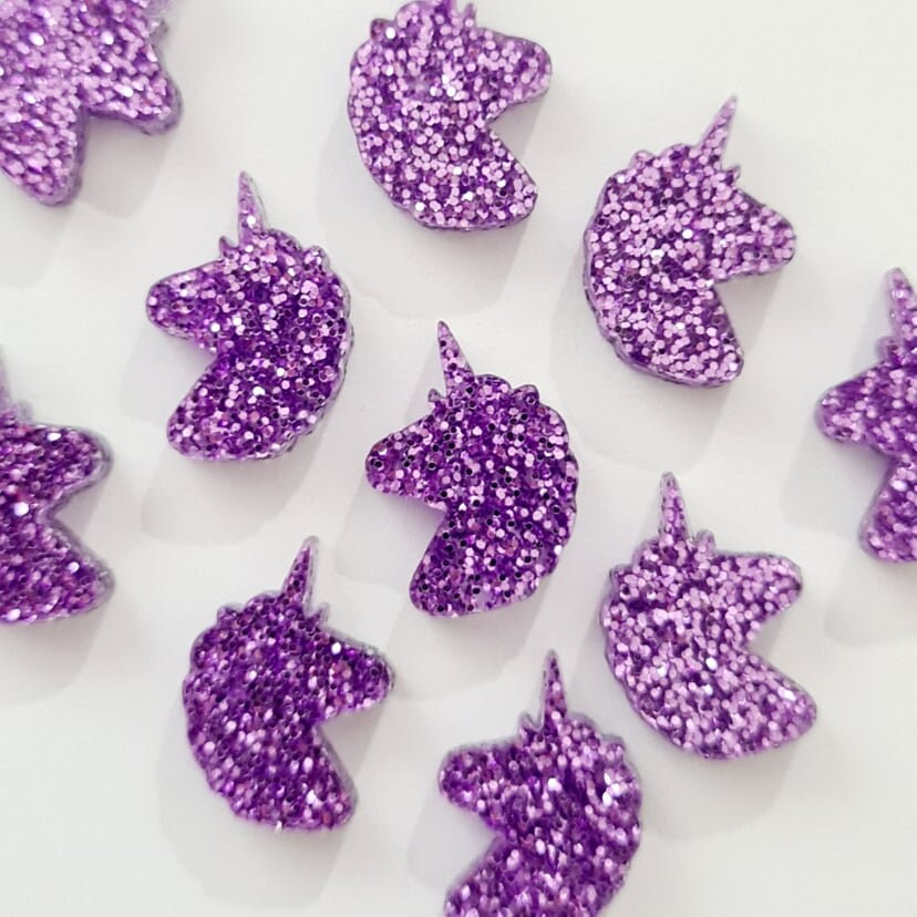 15mm PURPLE GLITTER Acrylic UNICORNS