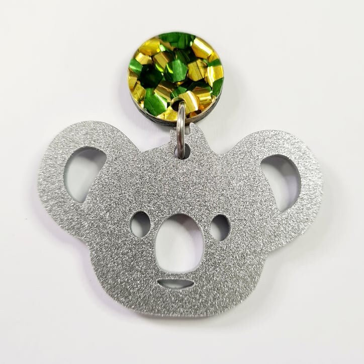40mm GREY SILVER GLITTER Acrylic KOALAS