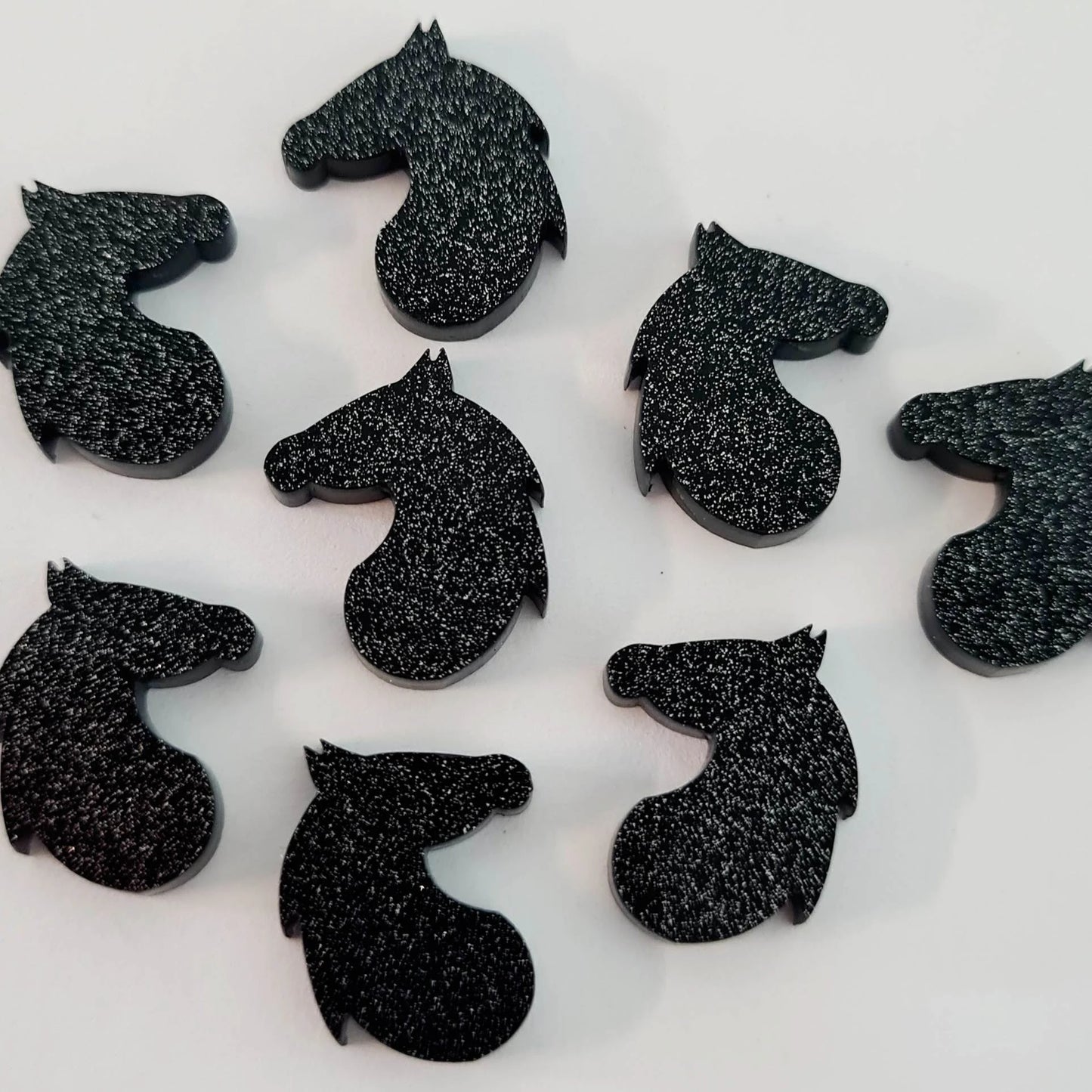 17mm BLACK GLITTER Acrylic HORSES