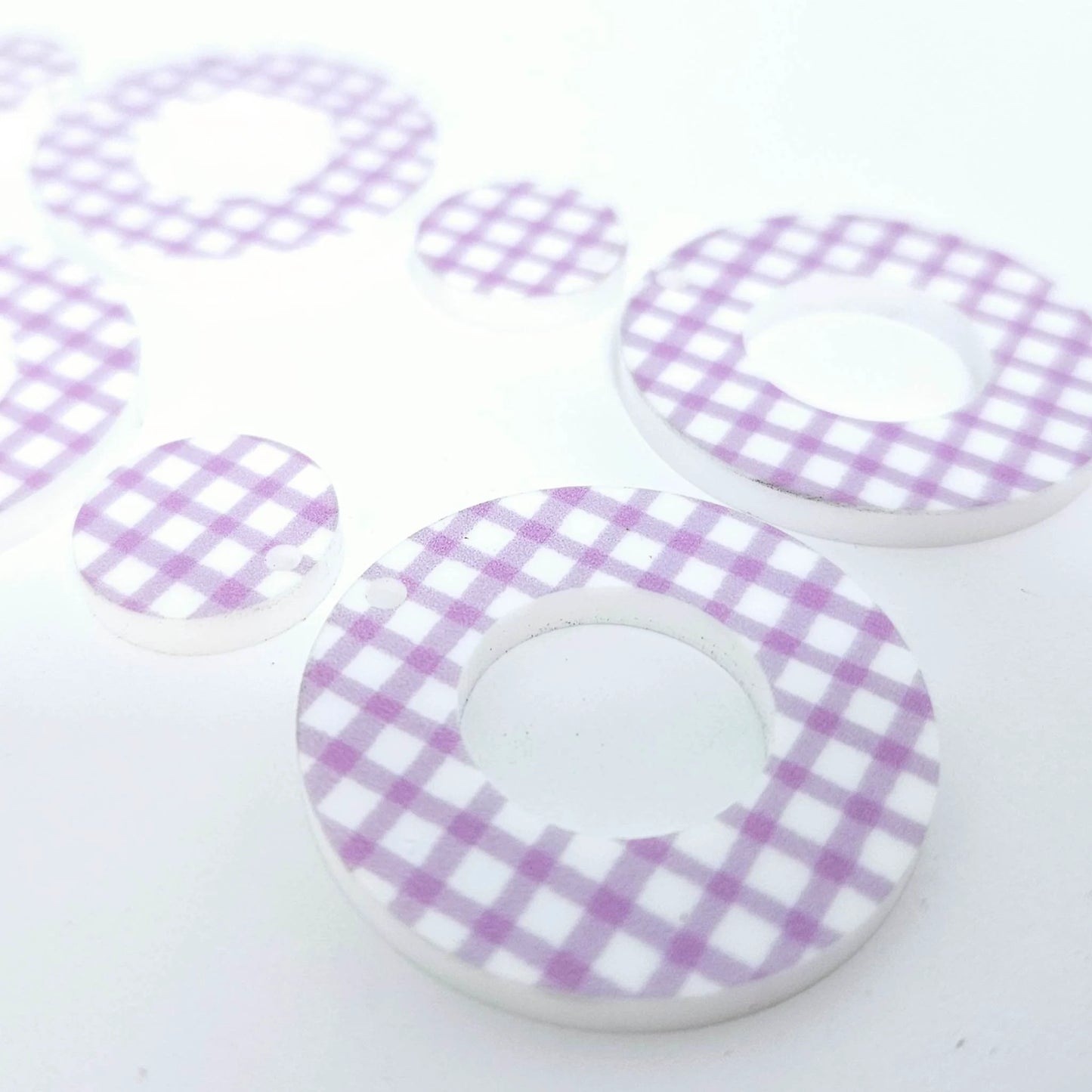 33mm PURPLE GINGHAM Acrylic MINI HOOPS, with toppers