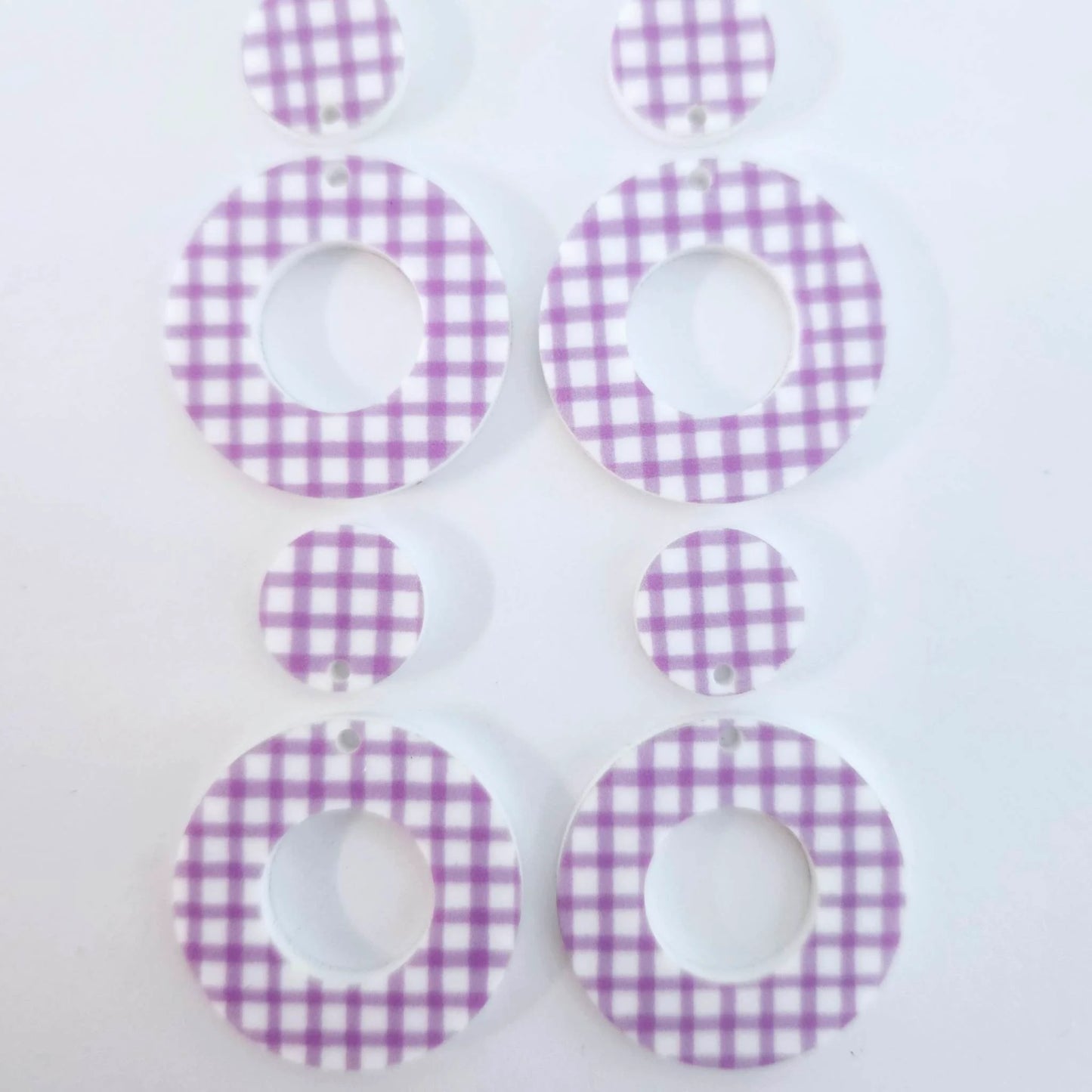 33mm PURPLE GINGHAM Acrylic MINI HOOPS, with toppers
